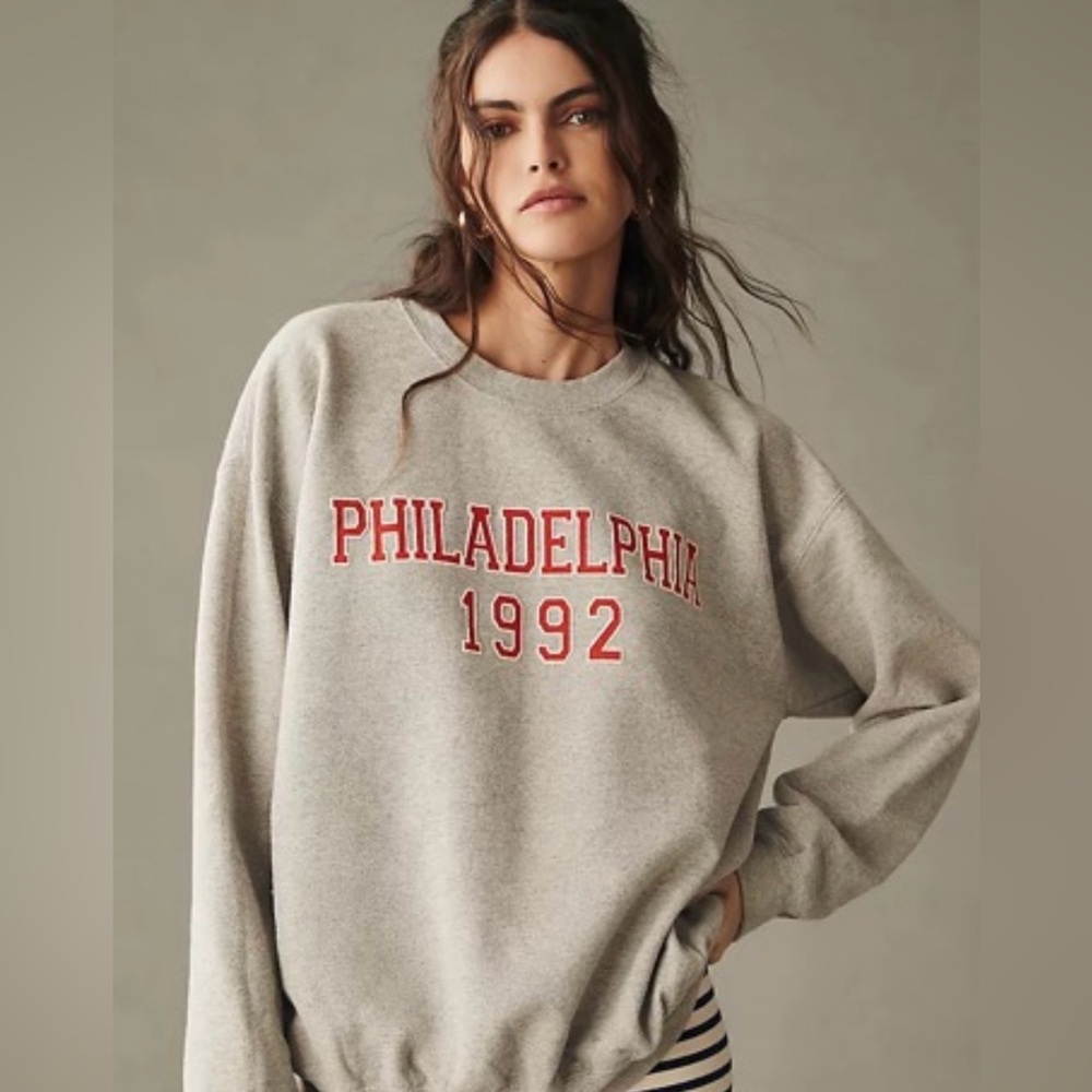 Anthropologie Gray Crewneck Sweater with Red Print